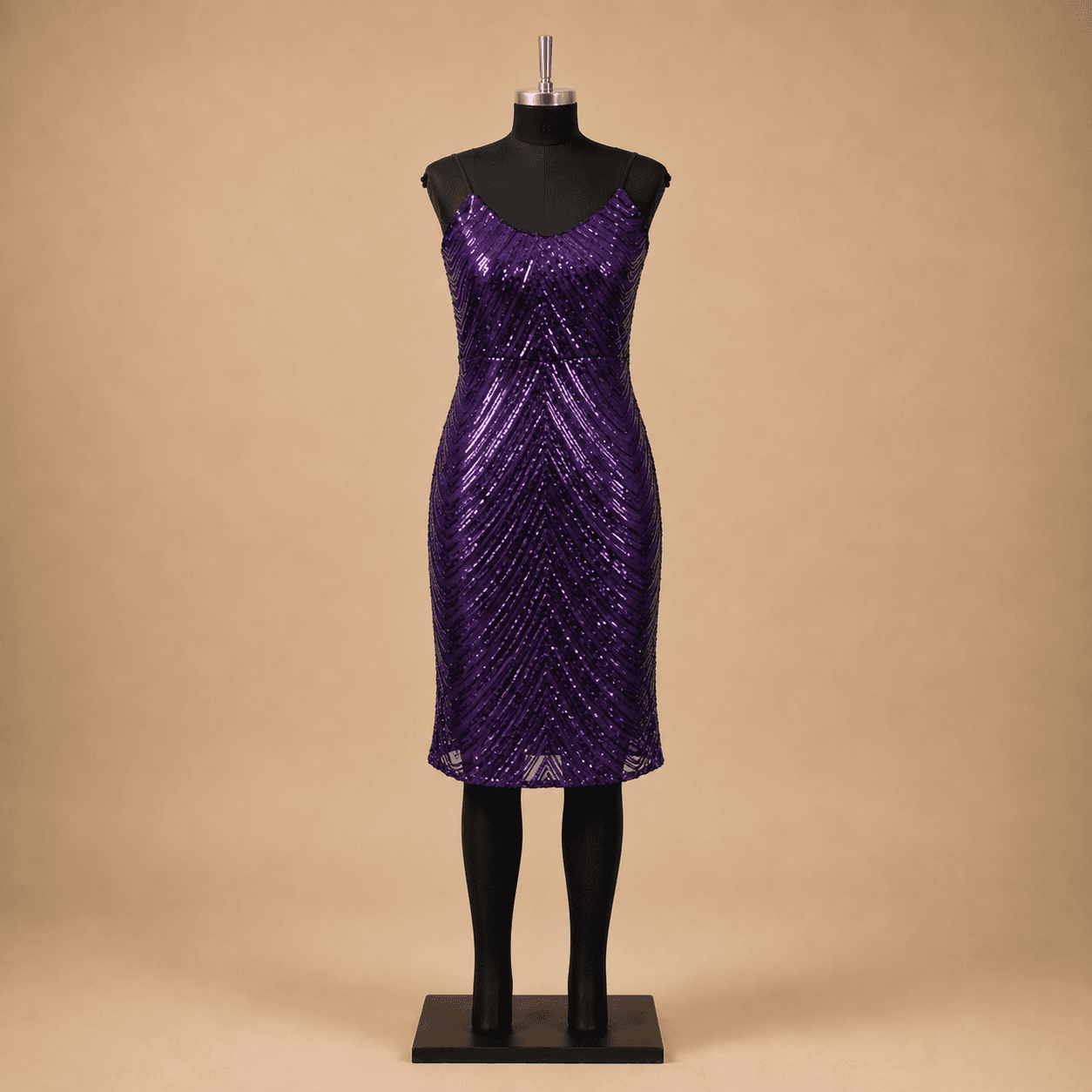 Purple Ruched Sequin Midi Dress