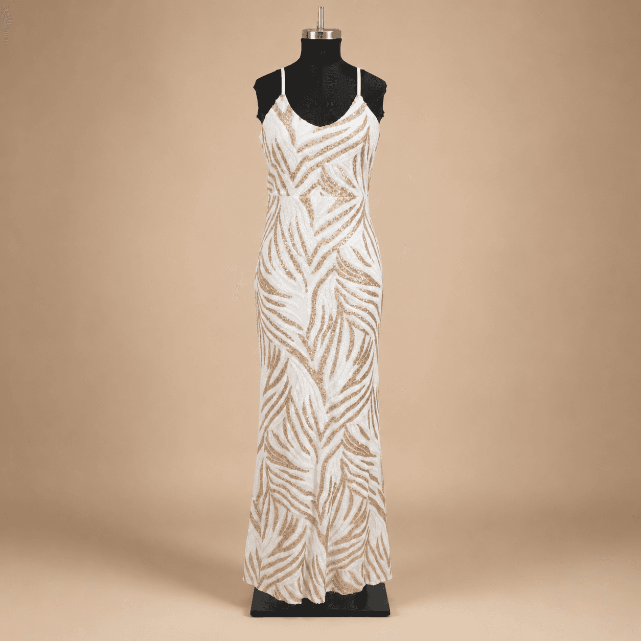 White Gold Zebra Sequin Sleeveless Gown