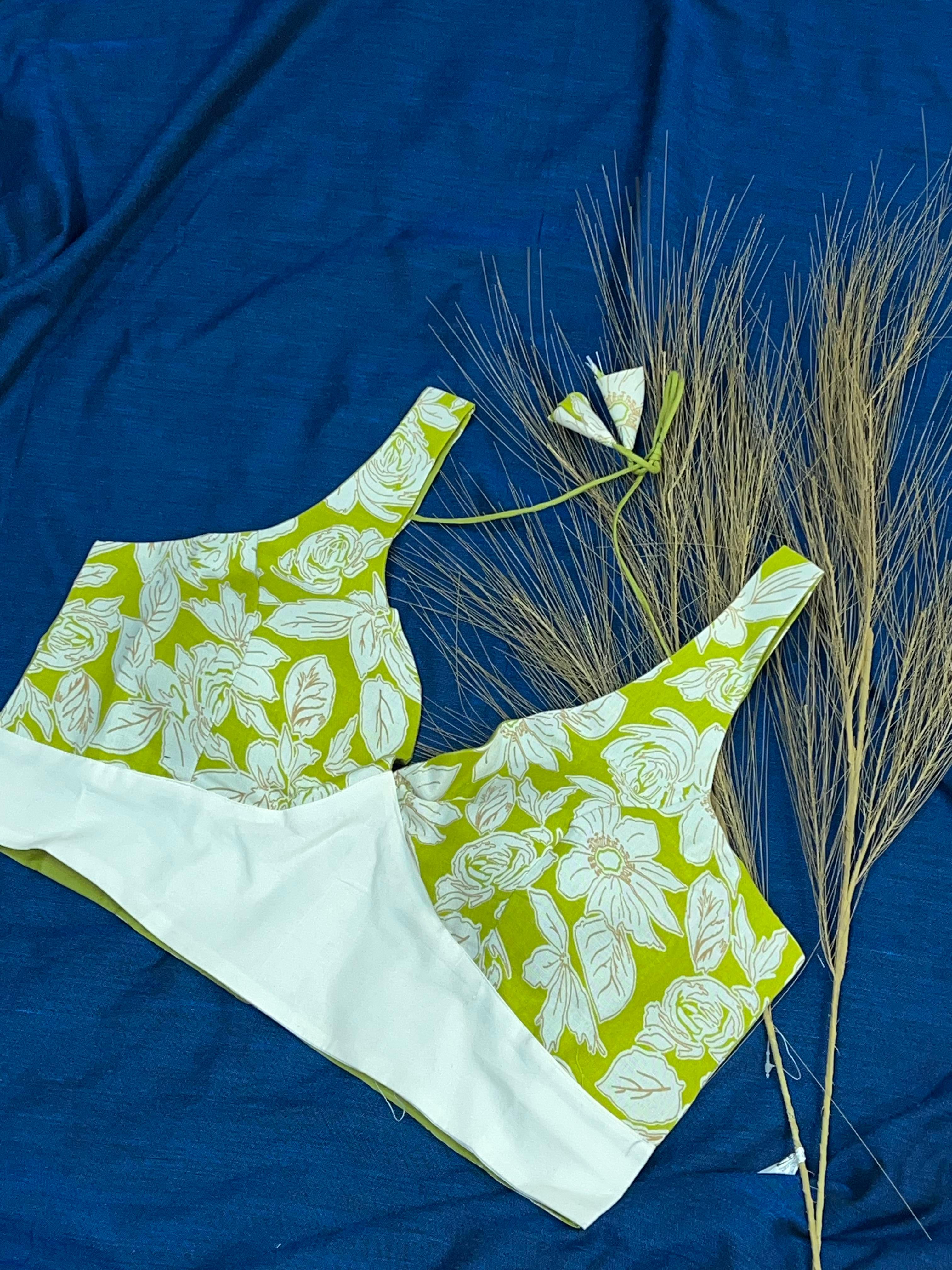 Lime Green Floral Ethnic Blouse