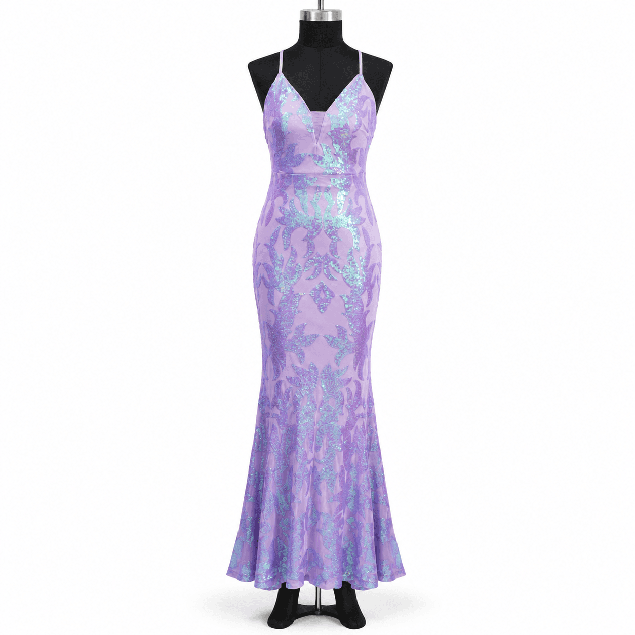 Lavender Iridescent Sequin Sleeveless Gown