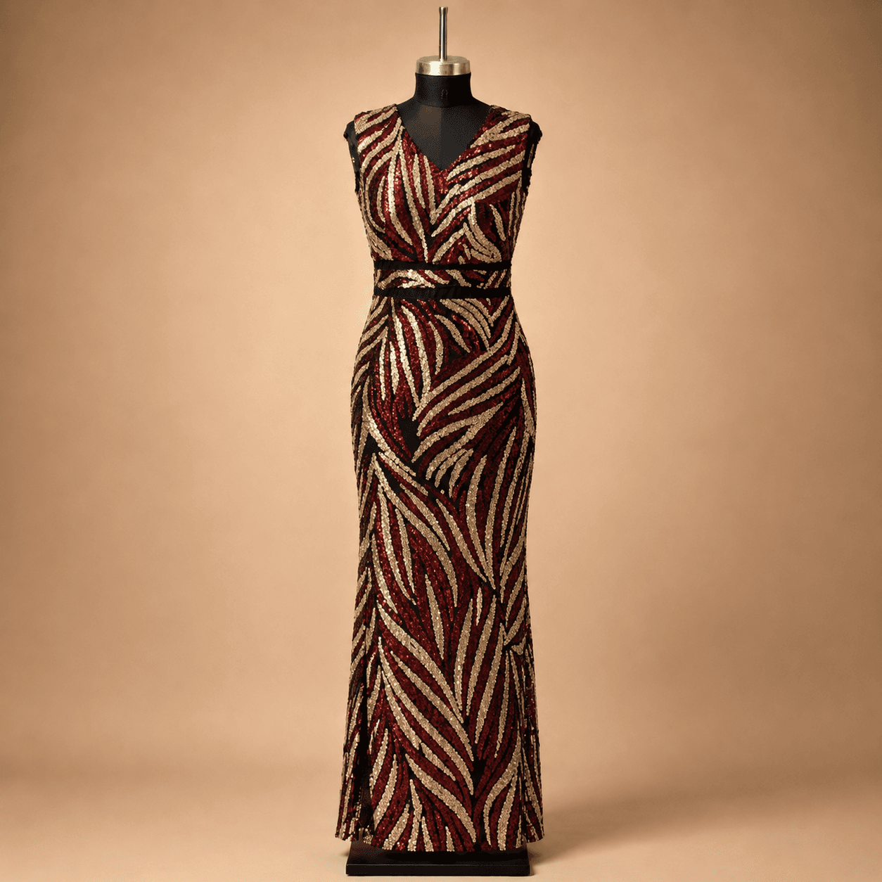 Black Gold Zebra Sequin Sleeveless Gown