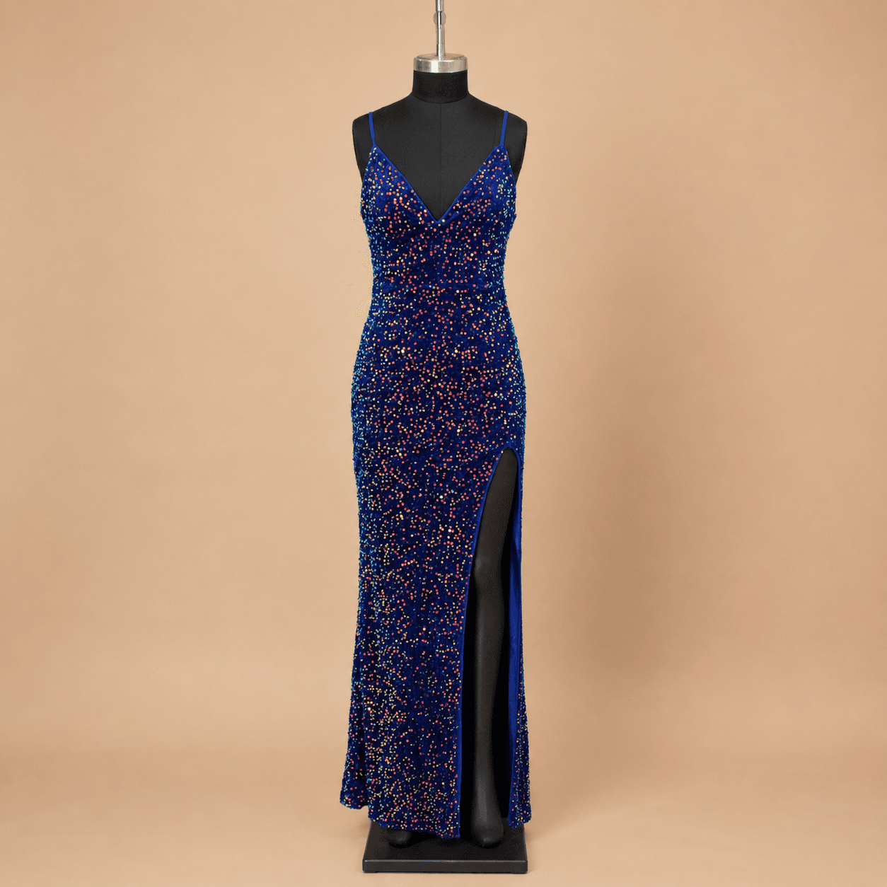 Royal Blue Allover Sequin Sleeveless Gown