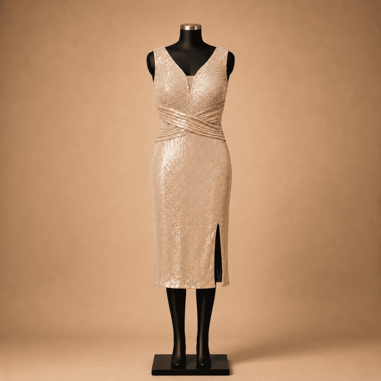 Champagne Wrap Sequin Midi Dress