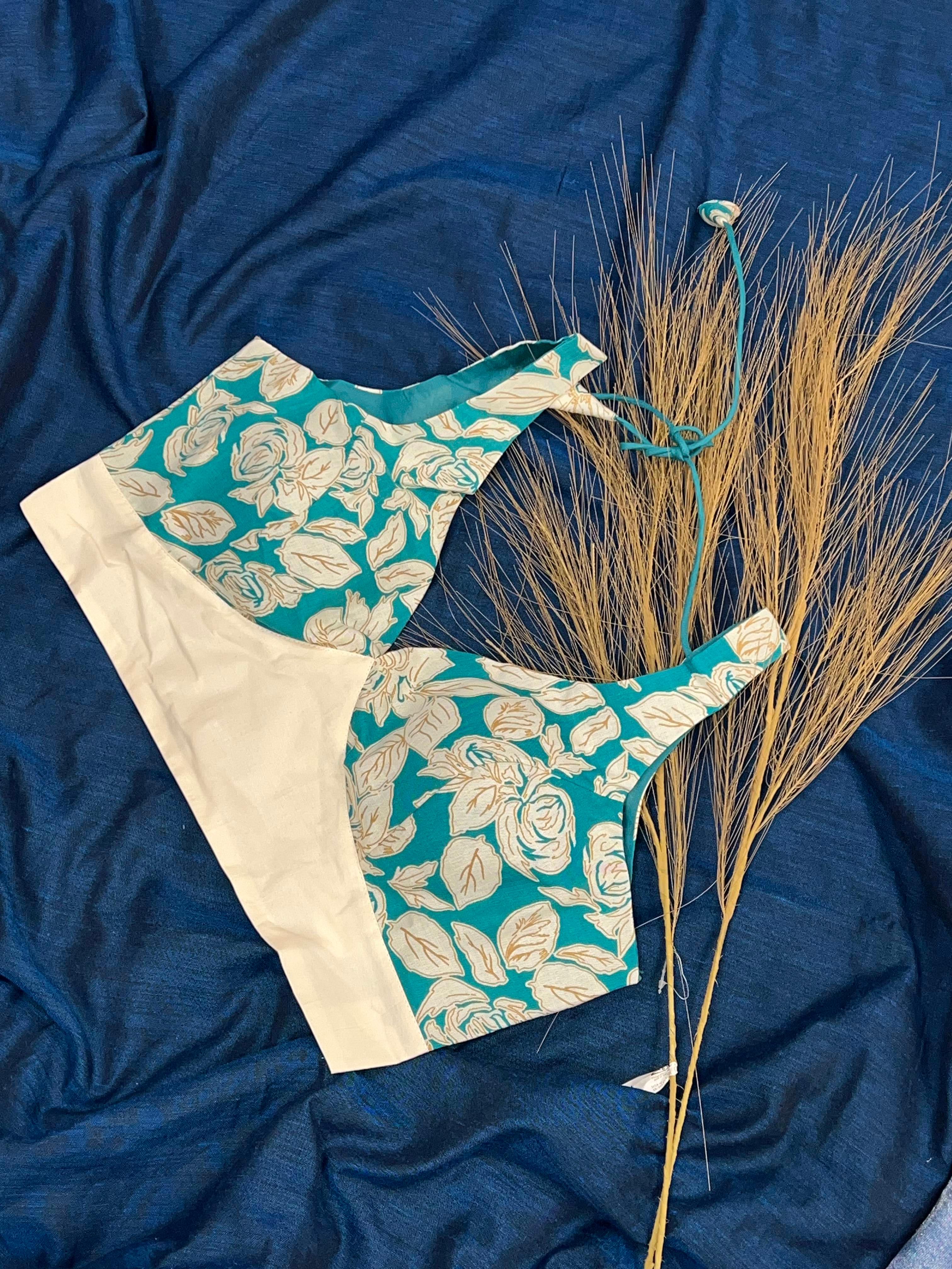 Aqua Floral Printed Ethnic Blouse