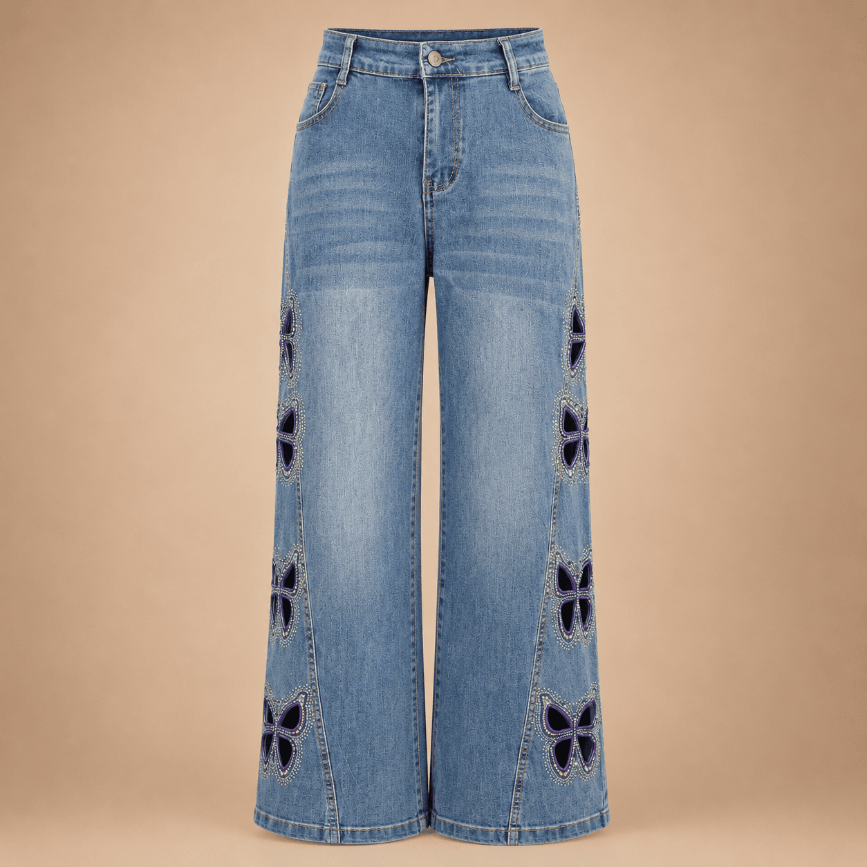 Blue Distressed Flared Jeans