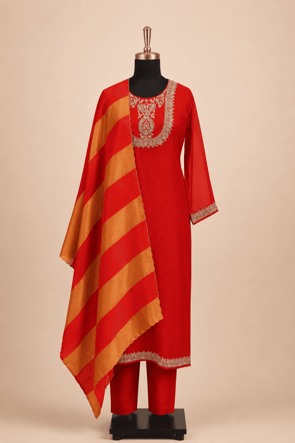 Coral Red handwork Kurti Set