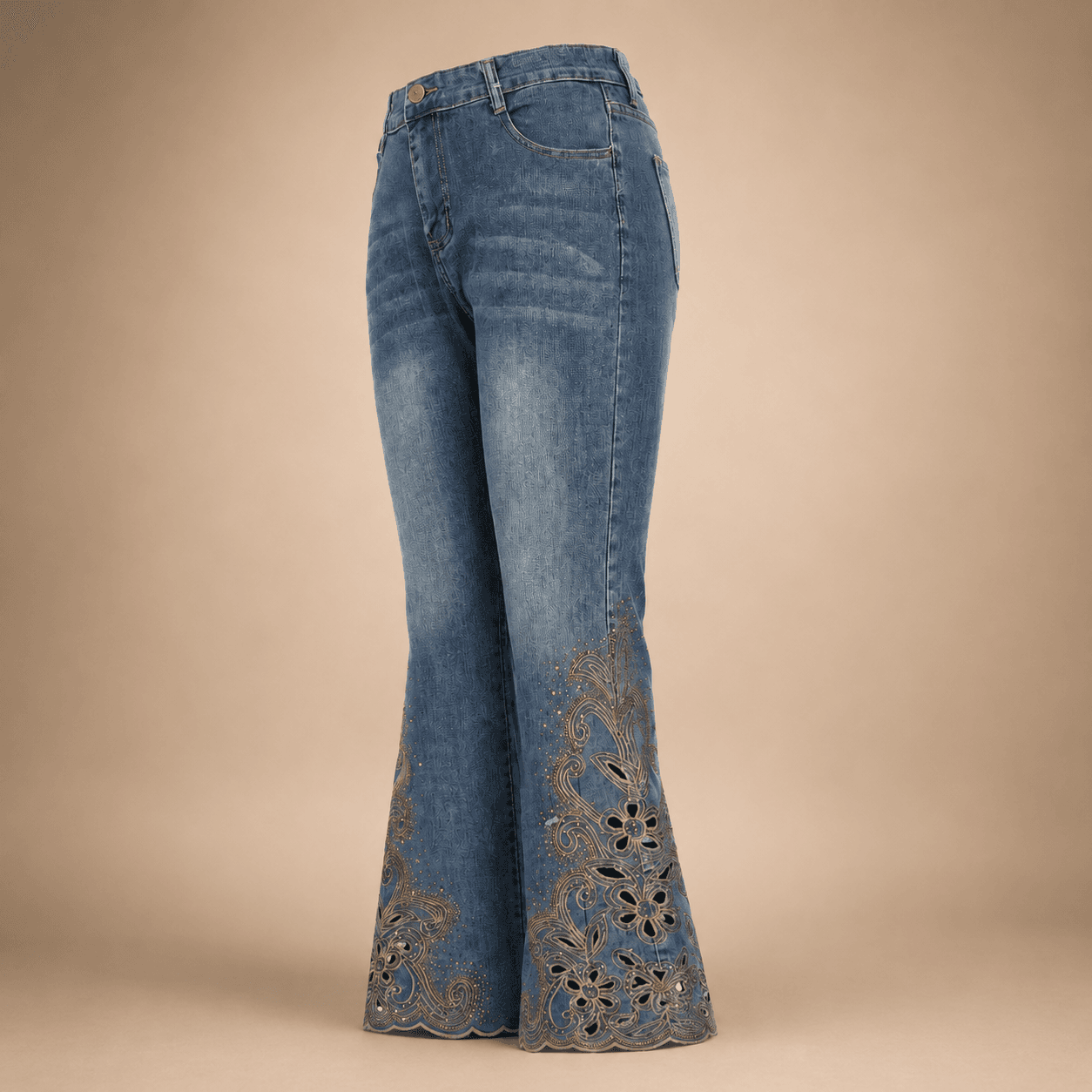 Blue Cutwork Hem Bootcut Jeans