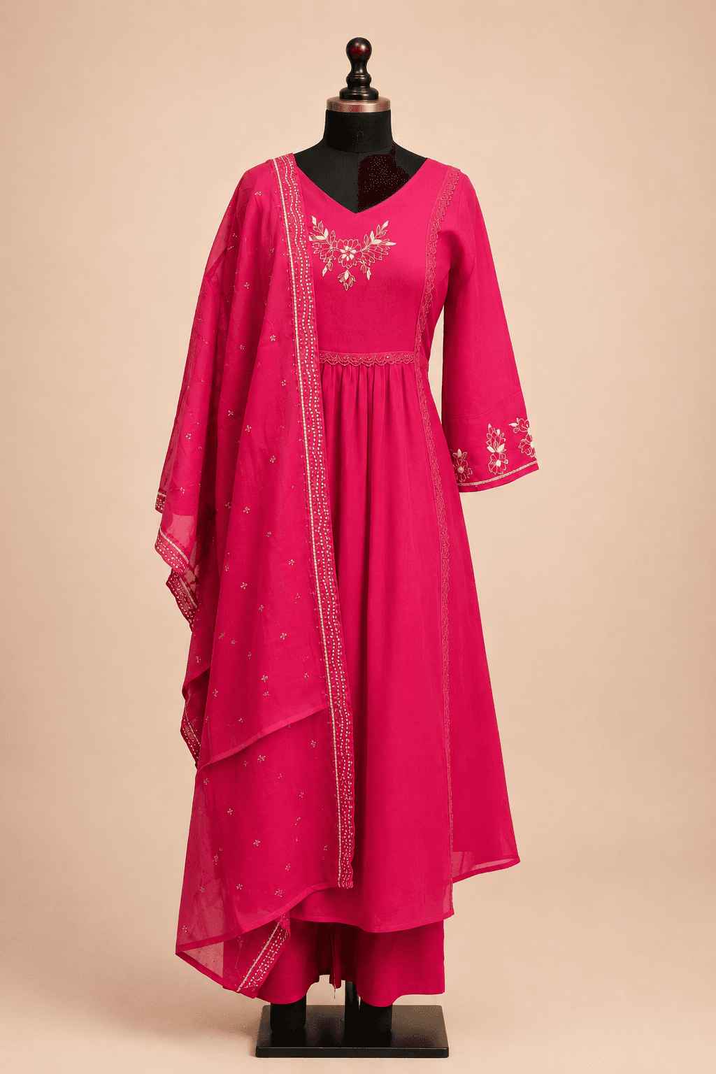 Pink Embroidered Kurti Set with Dupatta