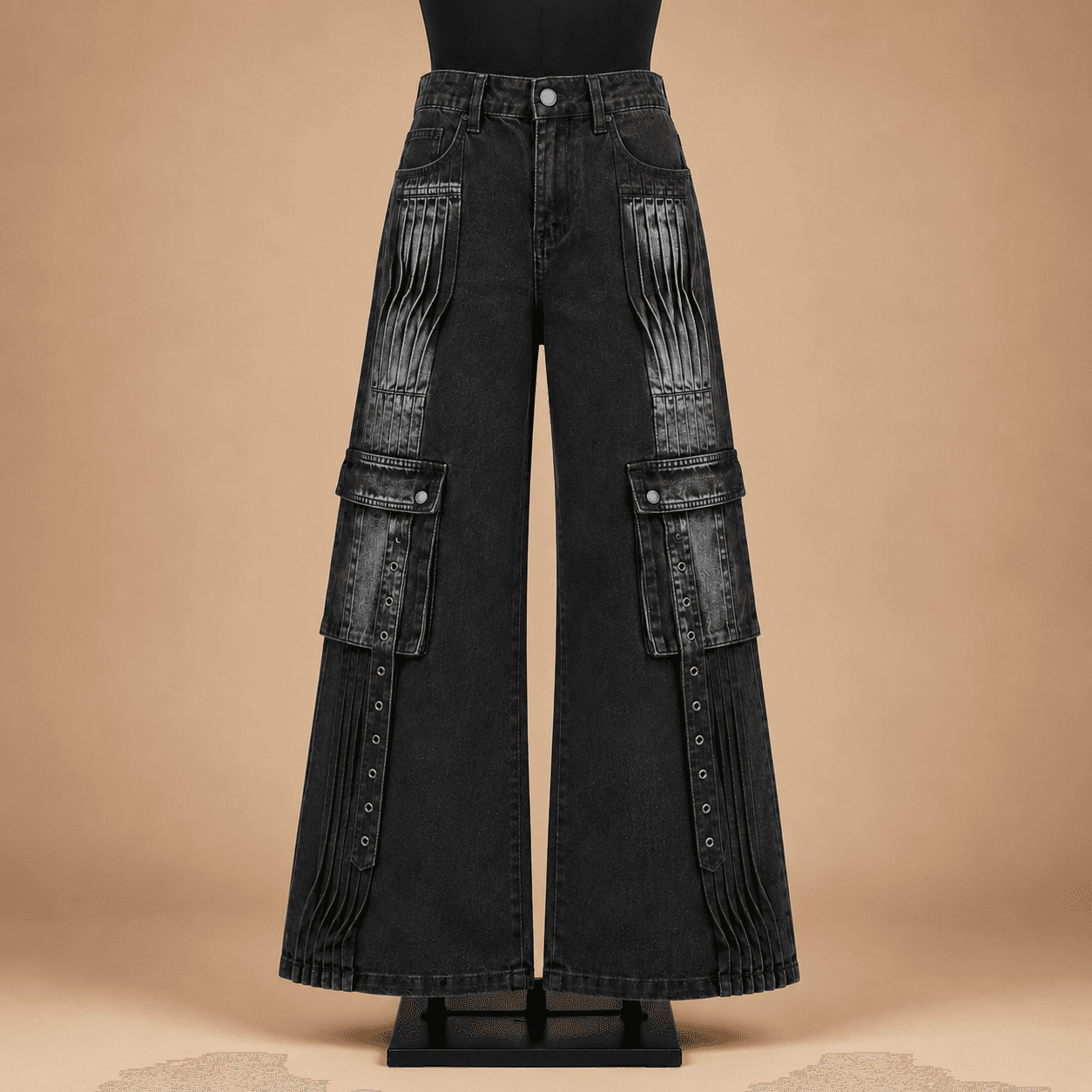 Black Cargo Wide Leg Jeans