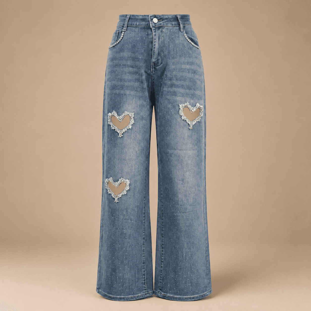 Blue Heart Patch Wide Leg Jeans