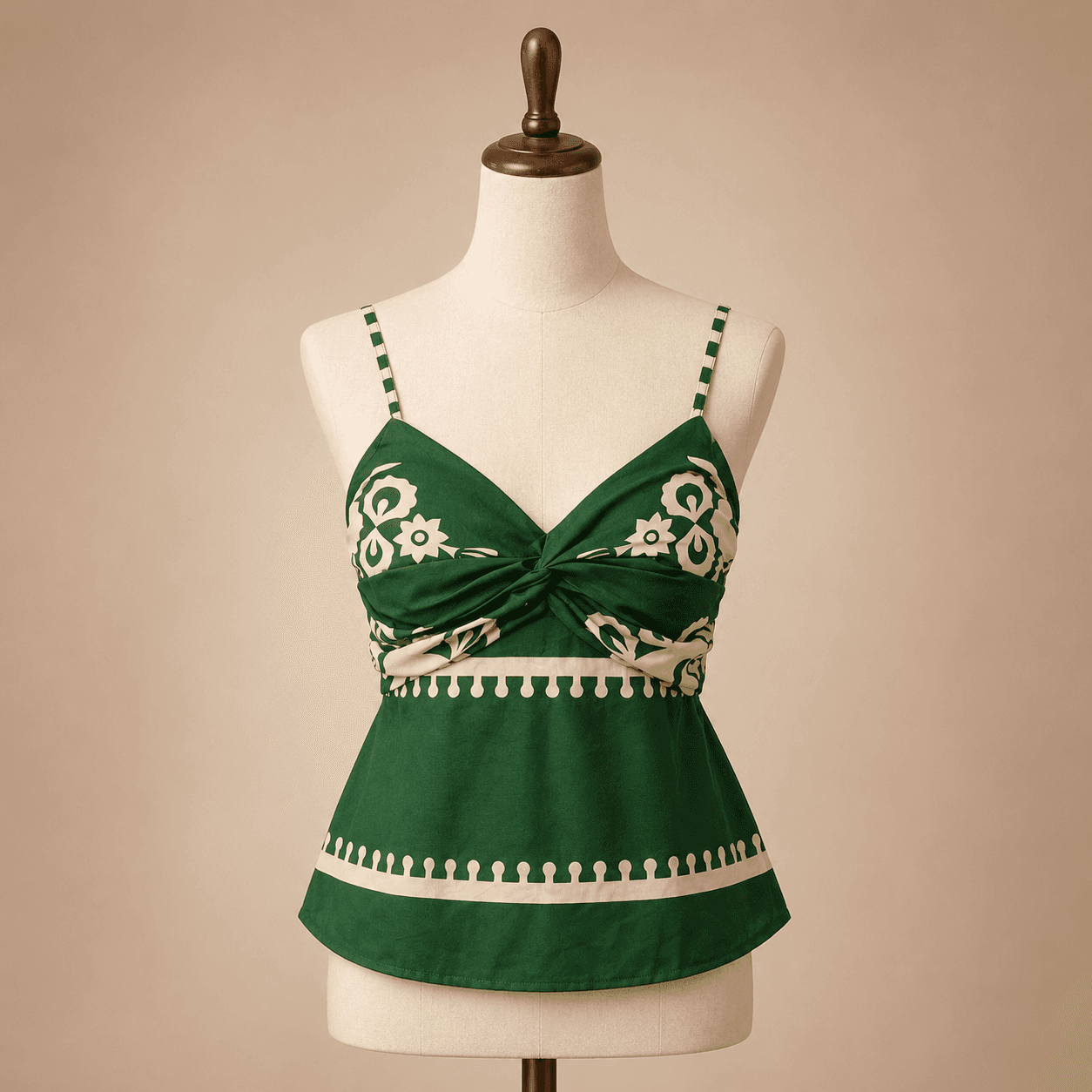 Green Embroidered Cami Peplum Top