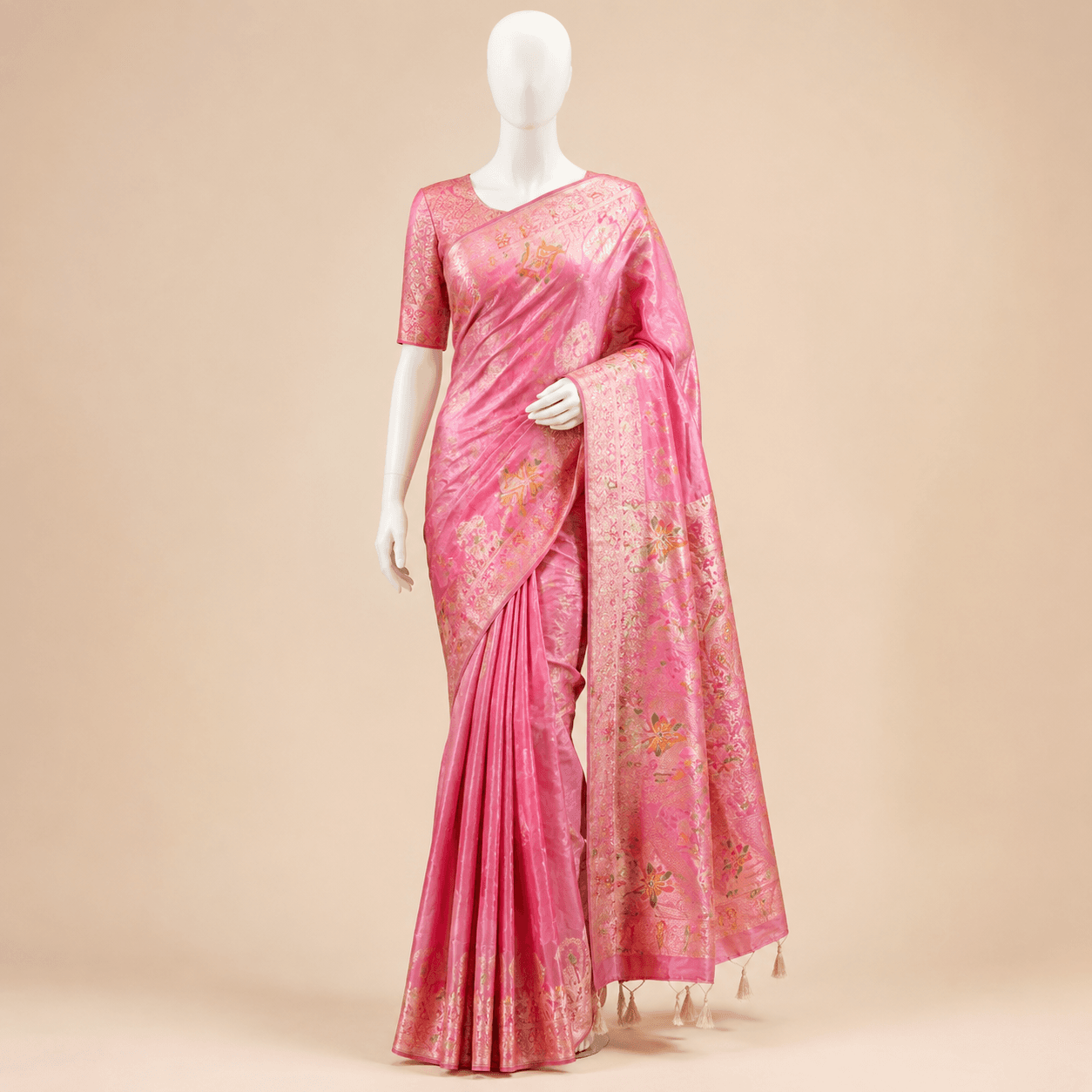 Pink Gold Shimmer Designer Saree