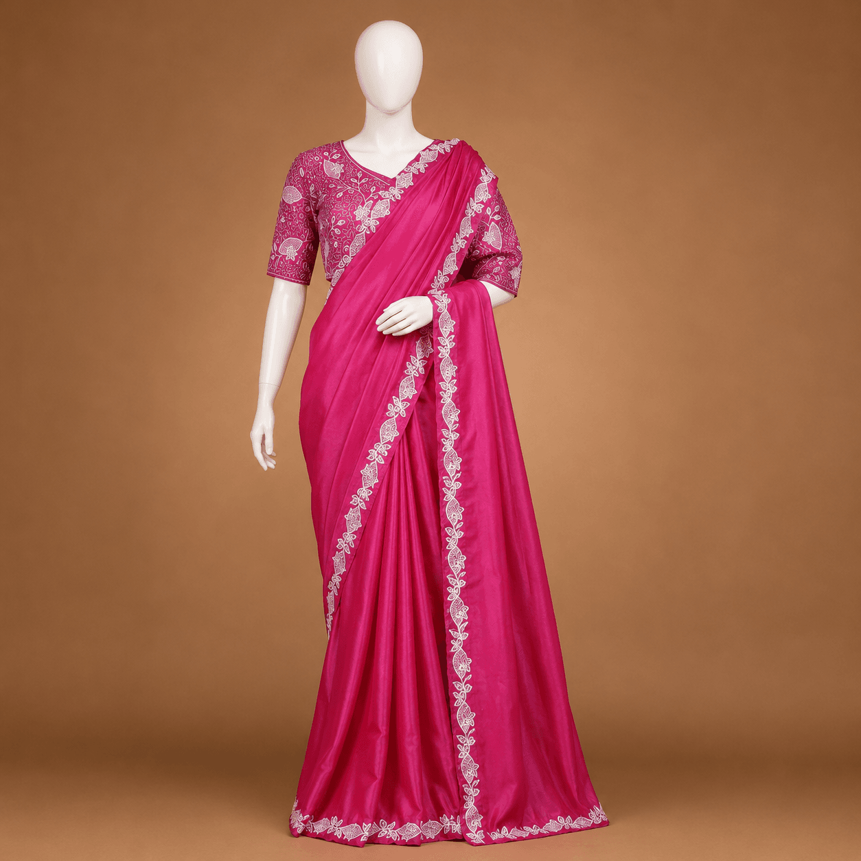 Rani Pink Crepe Silk Saree with Blouse