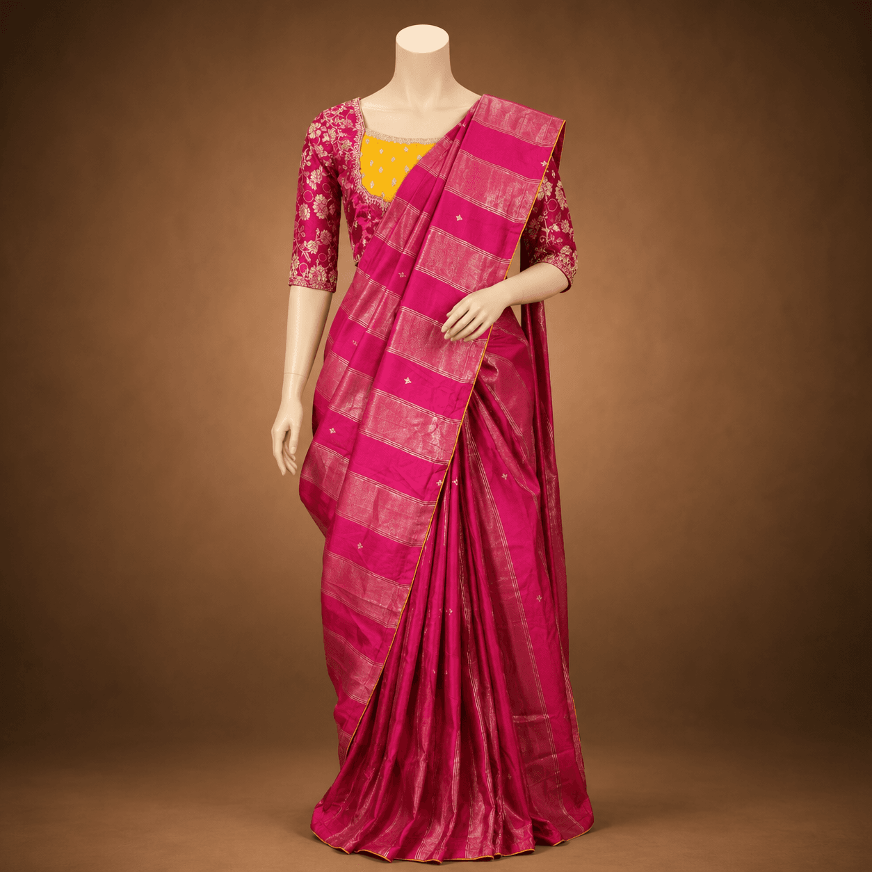 Rani Pink Checkered Saree with Blouse
