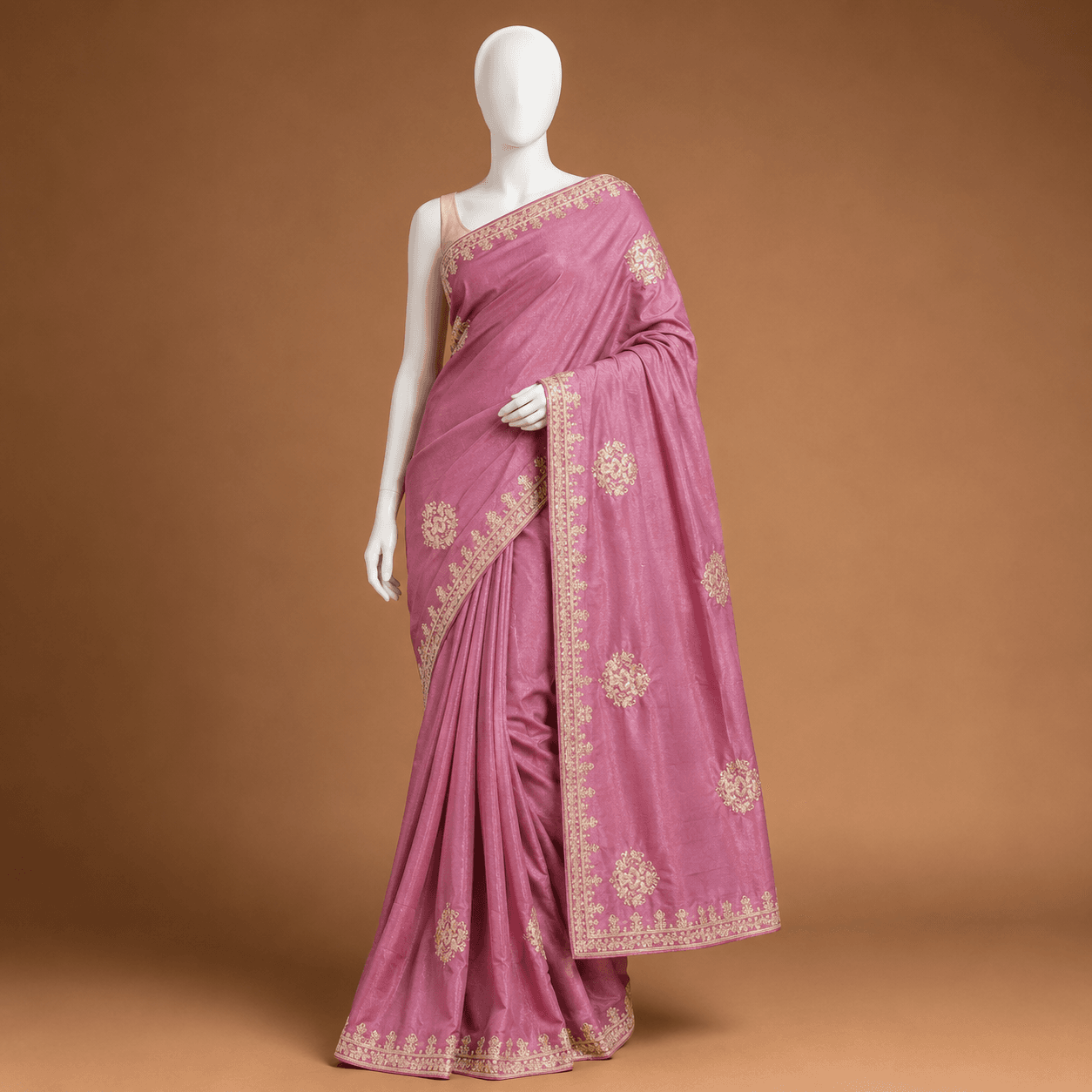 Mauve Pink Embroidered Saree