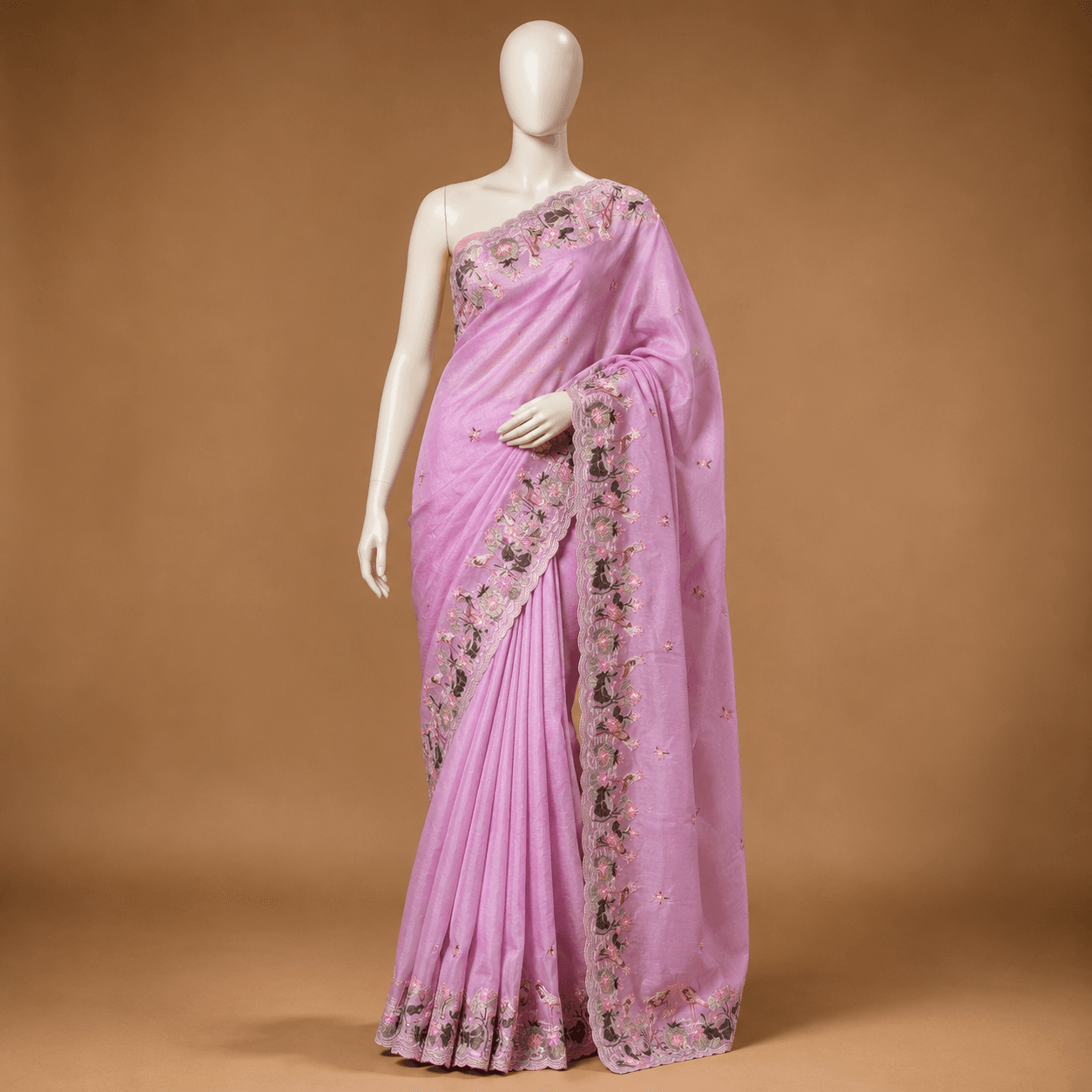 Light Pink Lavender Lace Border Saree