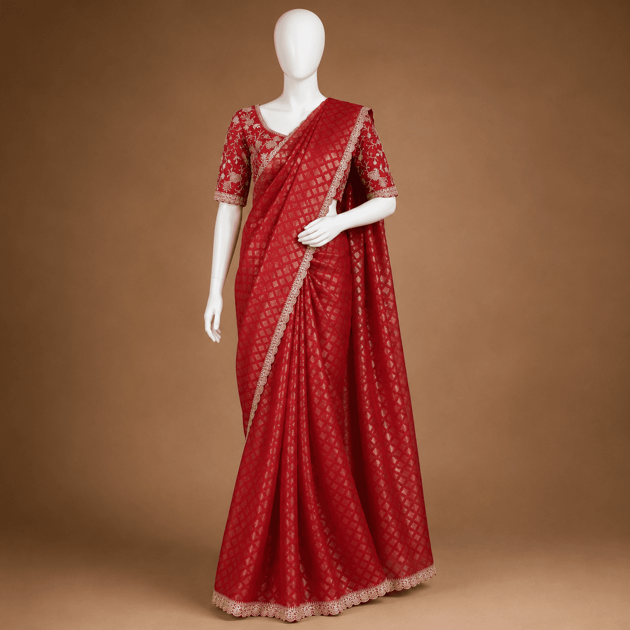 Red Gold Border Saree with Blouse