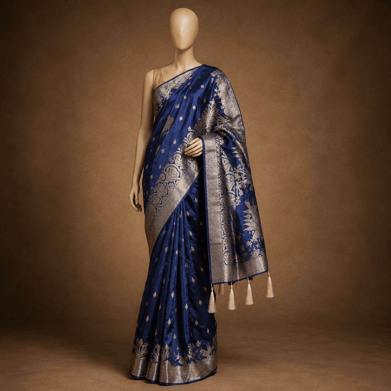 Navy Blue Gold Zari Daily Ease Saree