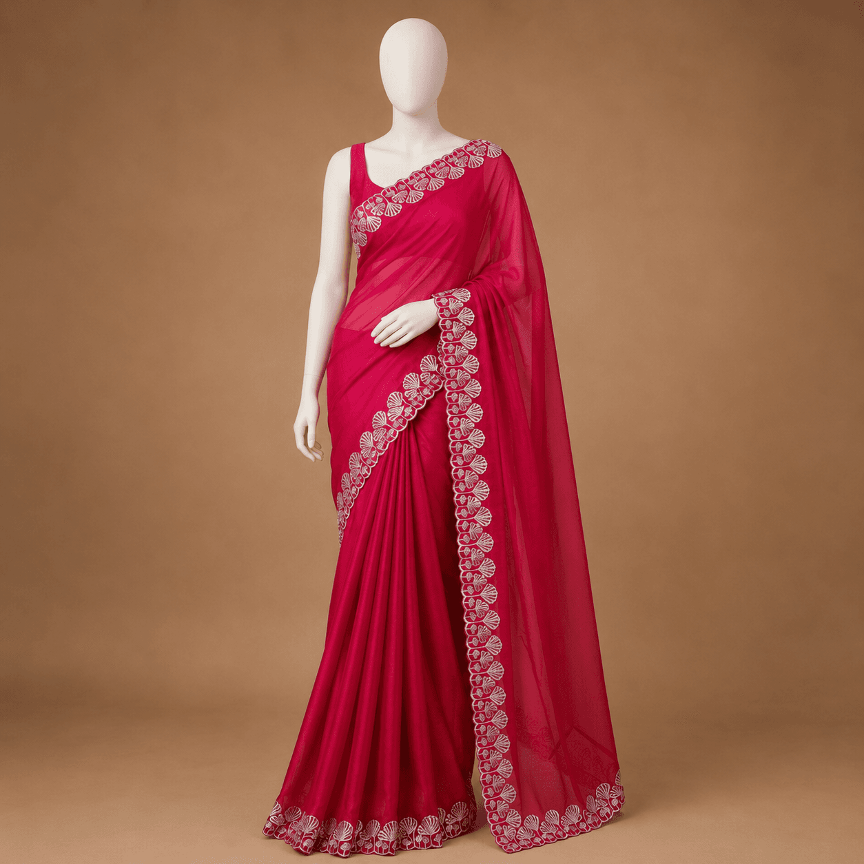 Rose Pink Lace Border Saree with Blouse Piece