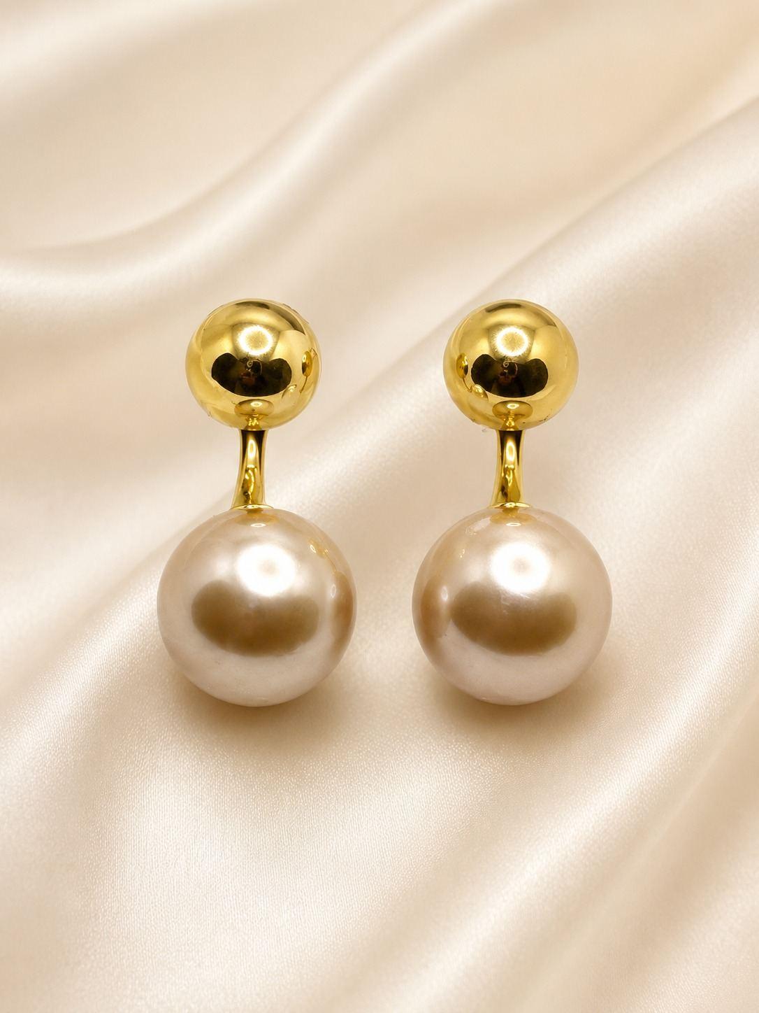 Gold Pearl Ball Stud Earrings