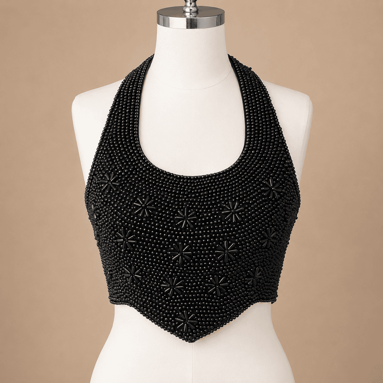 Black Halter Beaded Designer Blouse