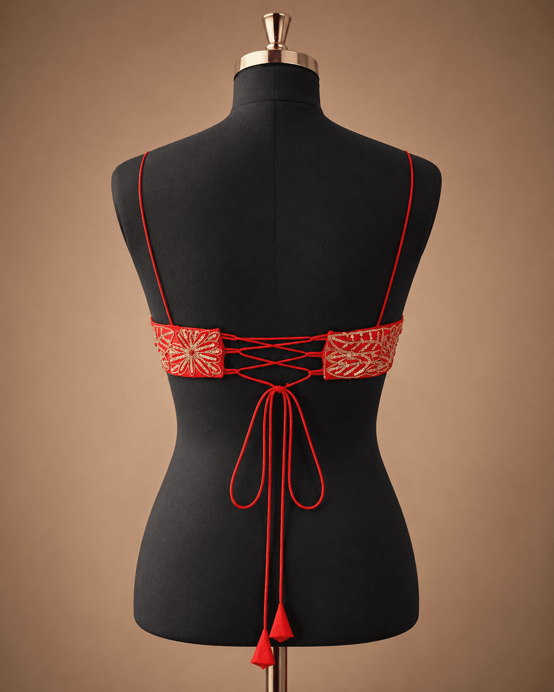 Orange Floral Applique Strappy Designer Blouse