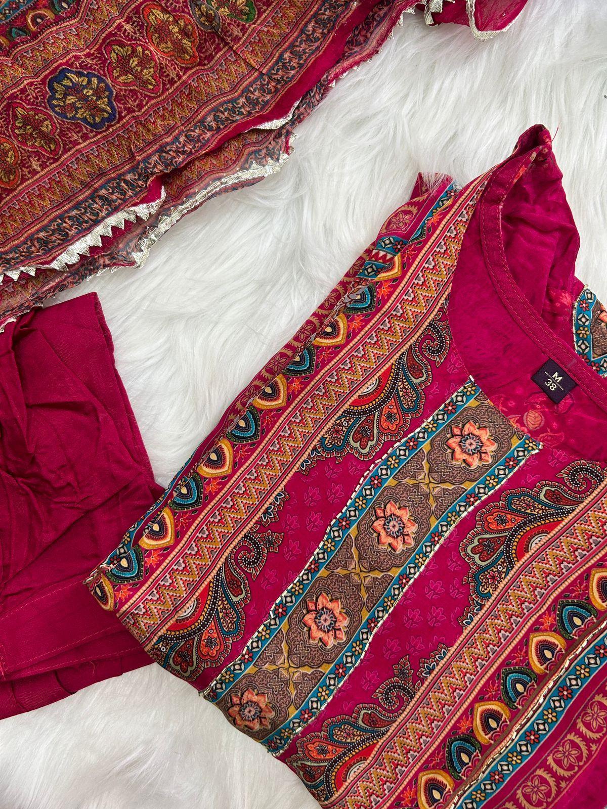 Pink Multicolor Printed Kurti Set with Dupatta