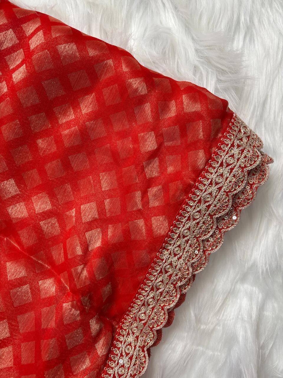Red Gold Border Saree with Blouse