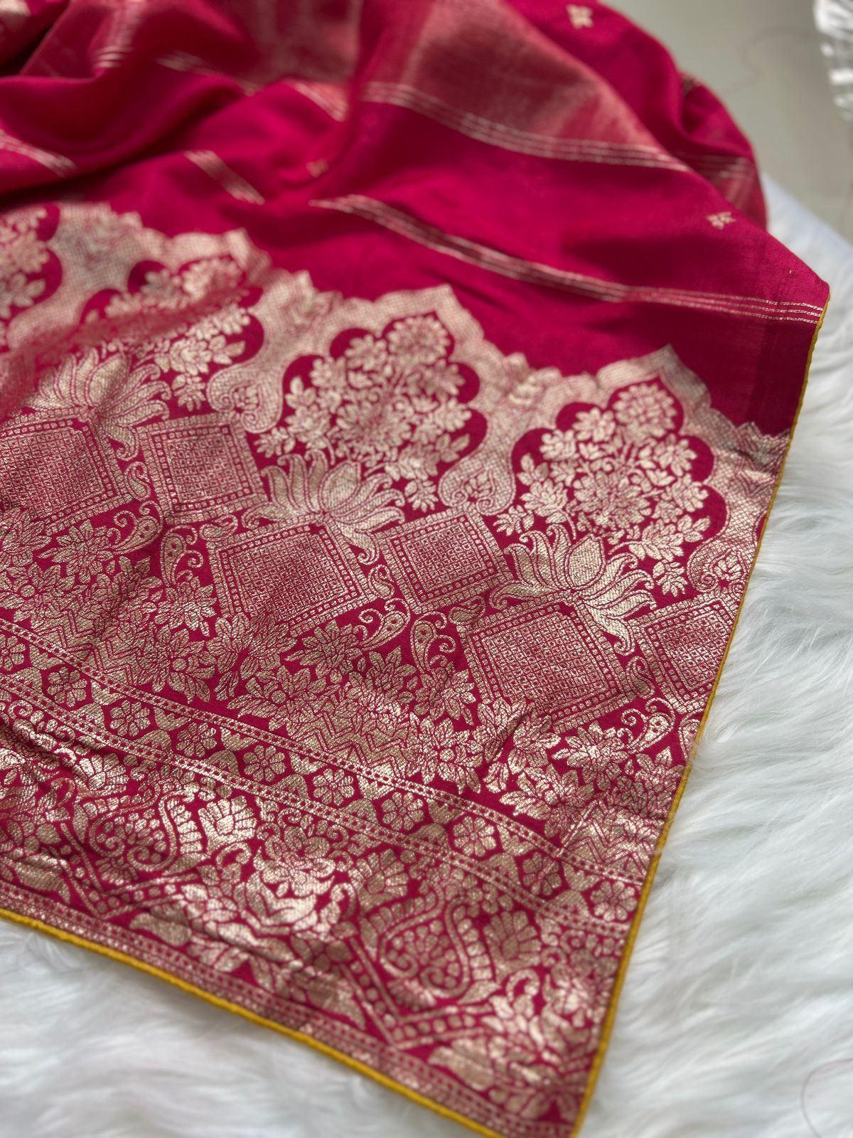 Rani Pink Checkered Saree with Blouse