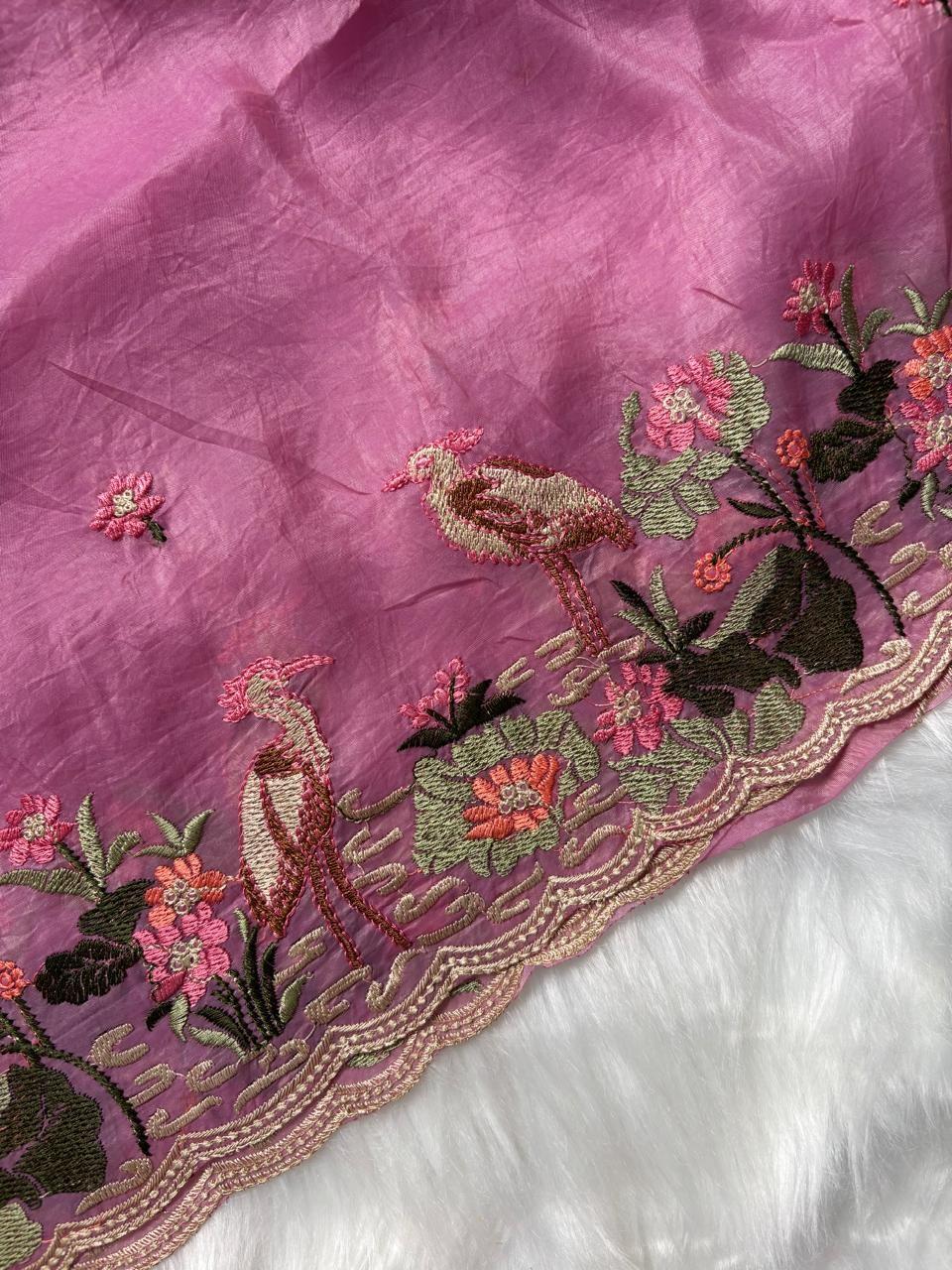 Light Pink Lavender Lace Border Saree