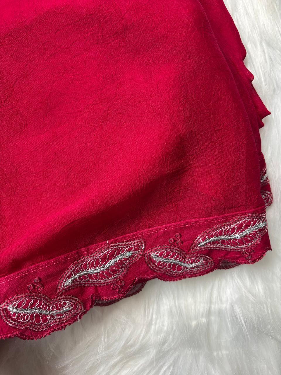 Rani Pink Crepe Silk Saree with Blouse