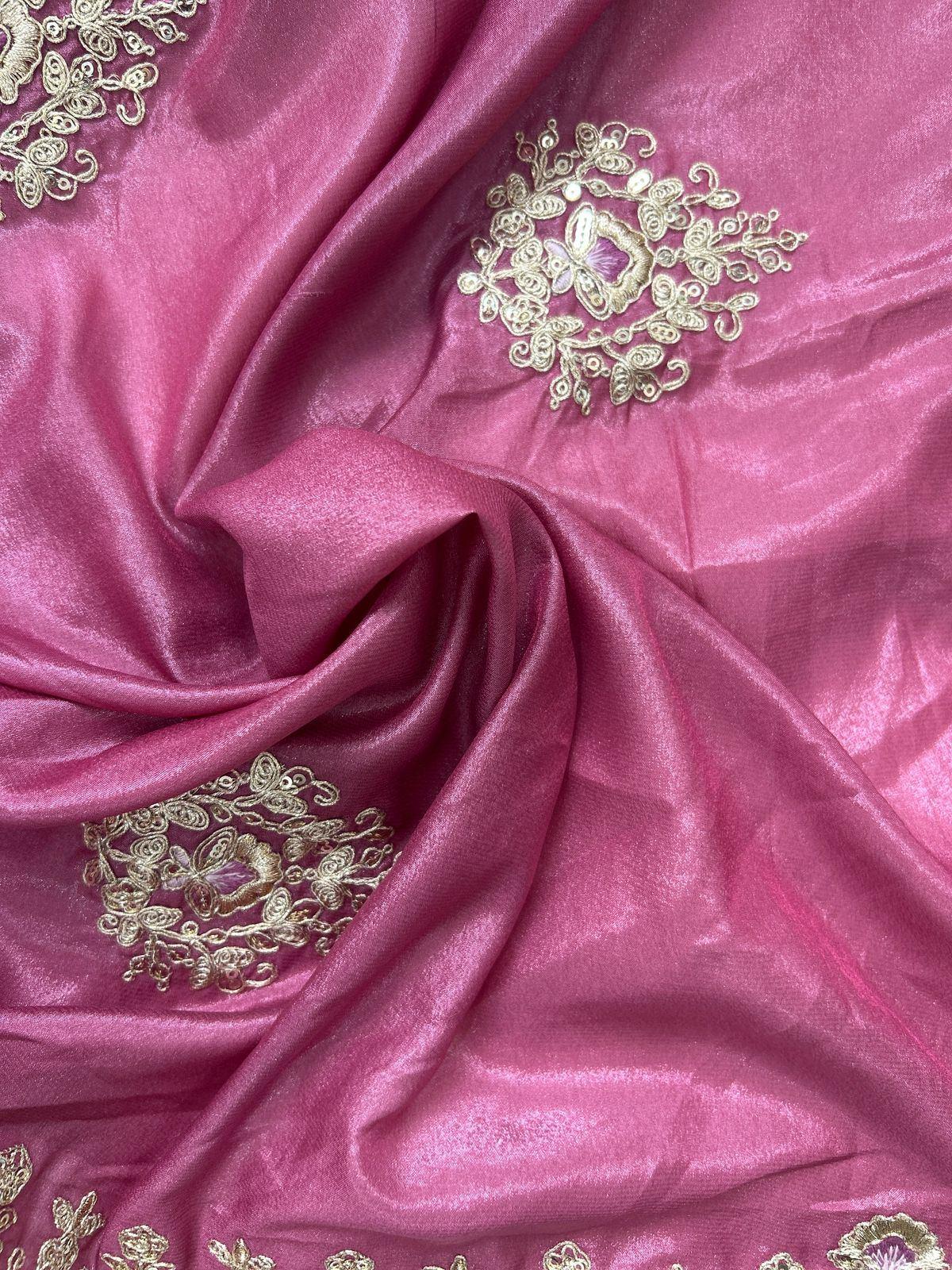 Mauve Pink Embroidered Saree