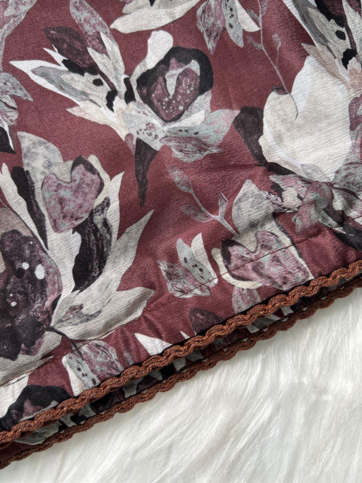 Brown Abstract Printed Saree with Blouse