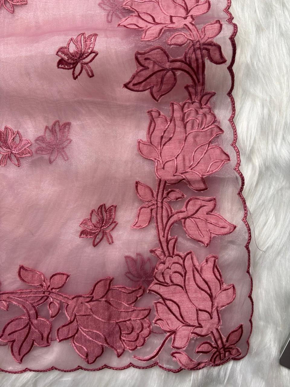 Pastel Pink Organza Saree