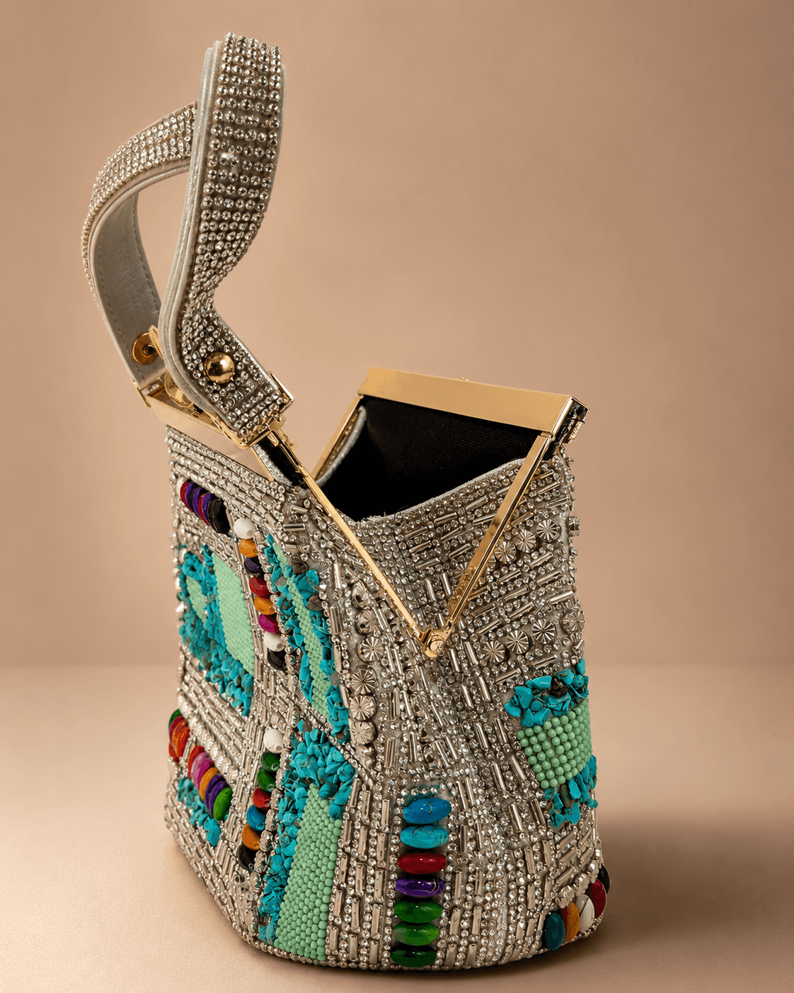 Silver Multicolor Jewel Handbag