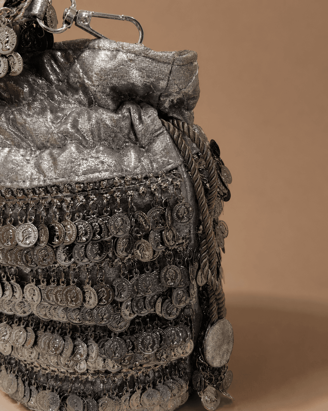 Silver Coin Fringe Potli Bag