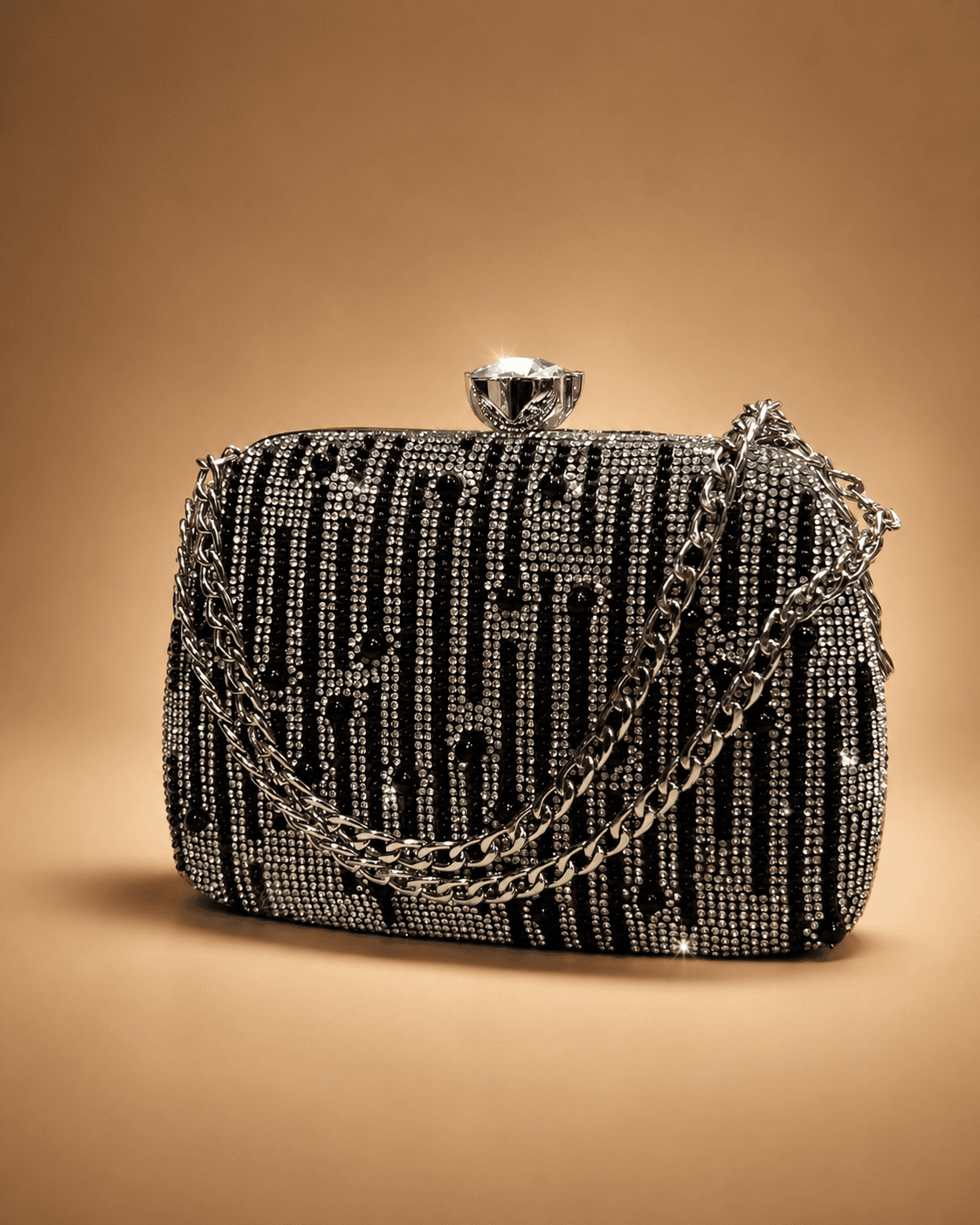Black Silver Beaded Evening Clutch