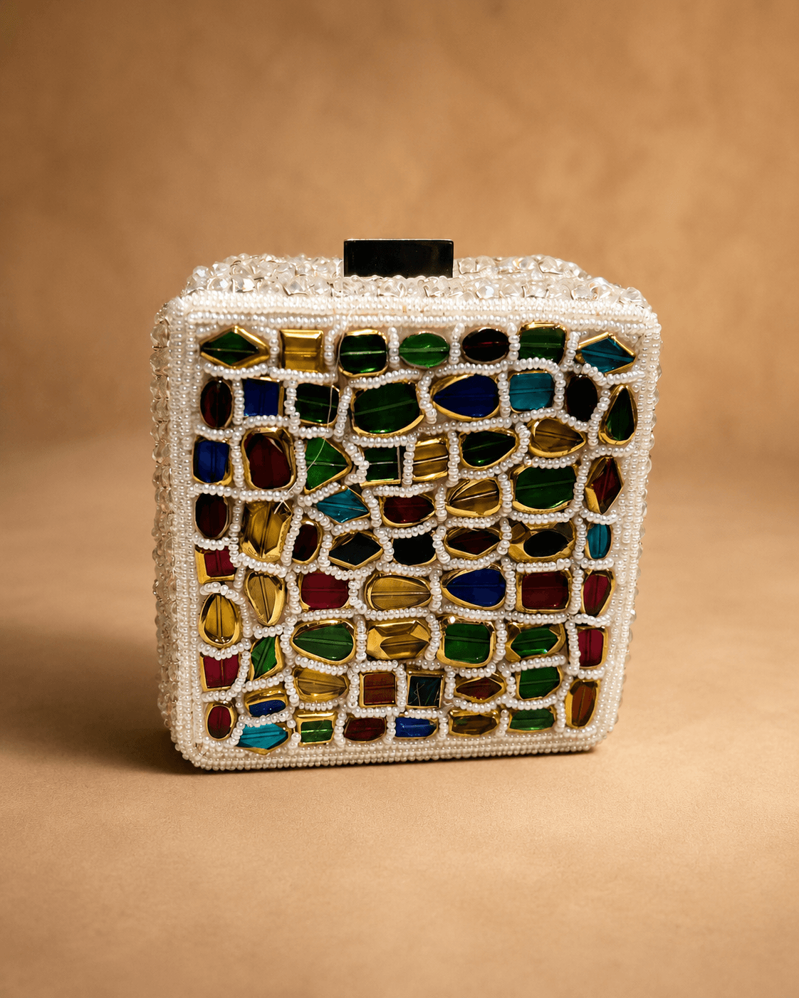 Silver Crystal Cube Clutch