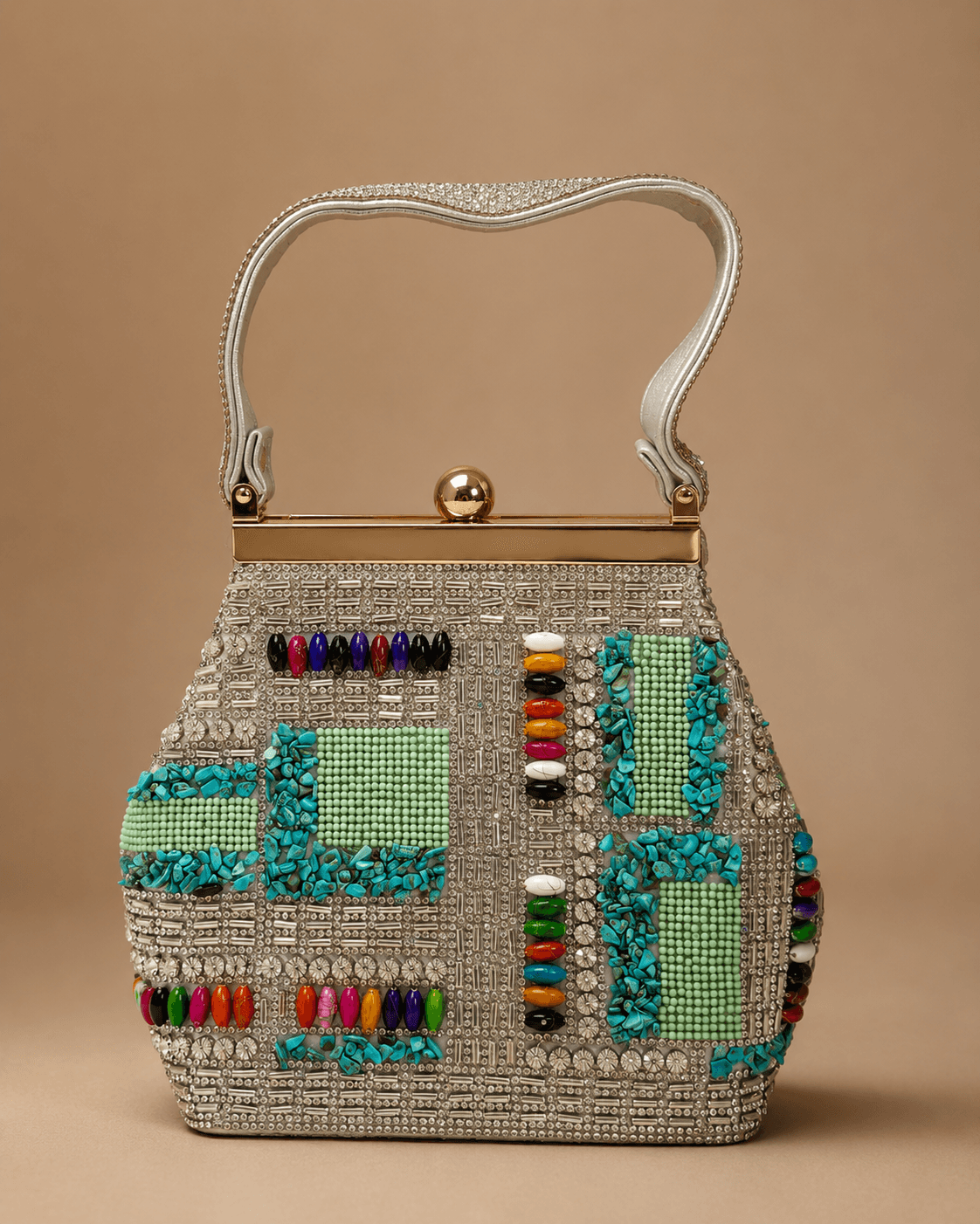 Silver Multicolor Jewel Handbag