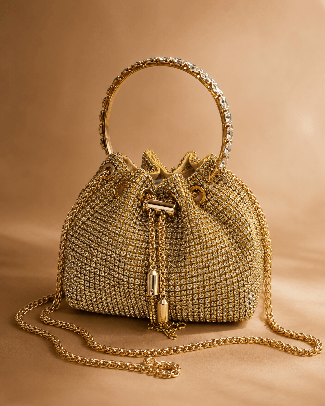 Gold Crystal Drawstring Potli