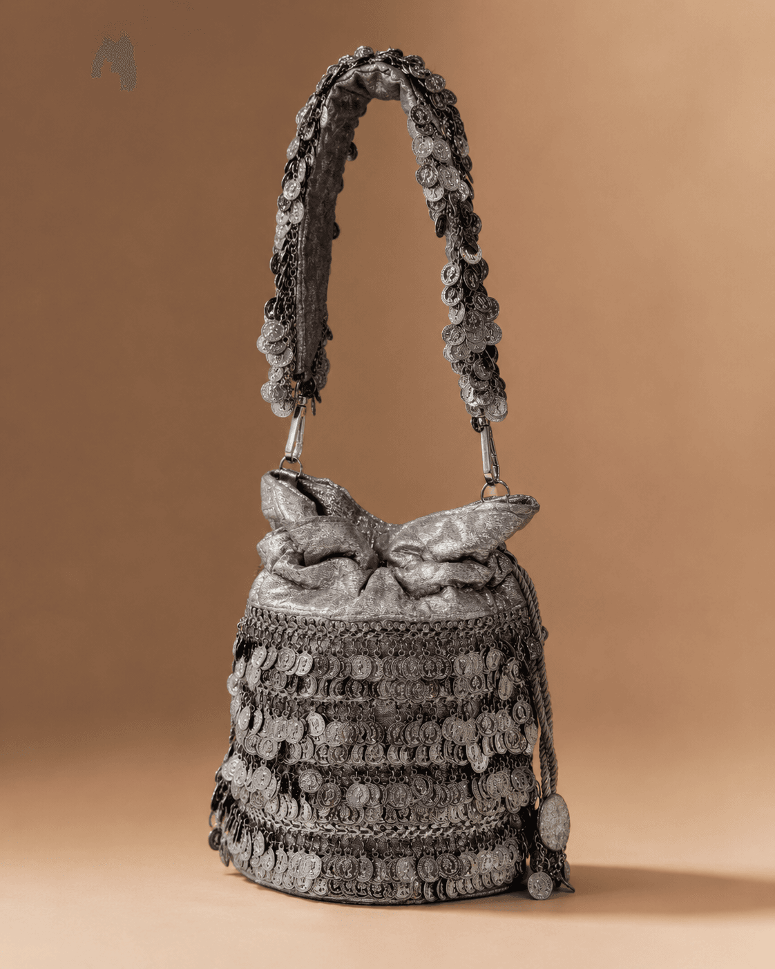 Silver Coin Fringe Potli Bag