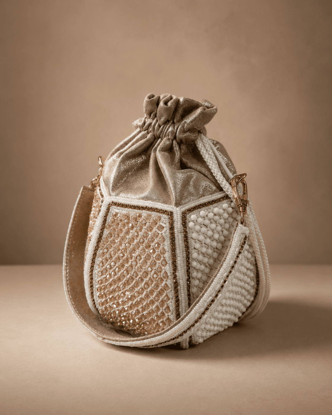 Cream Round Drawstring Potli Bag