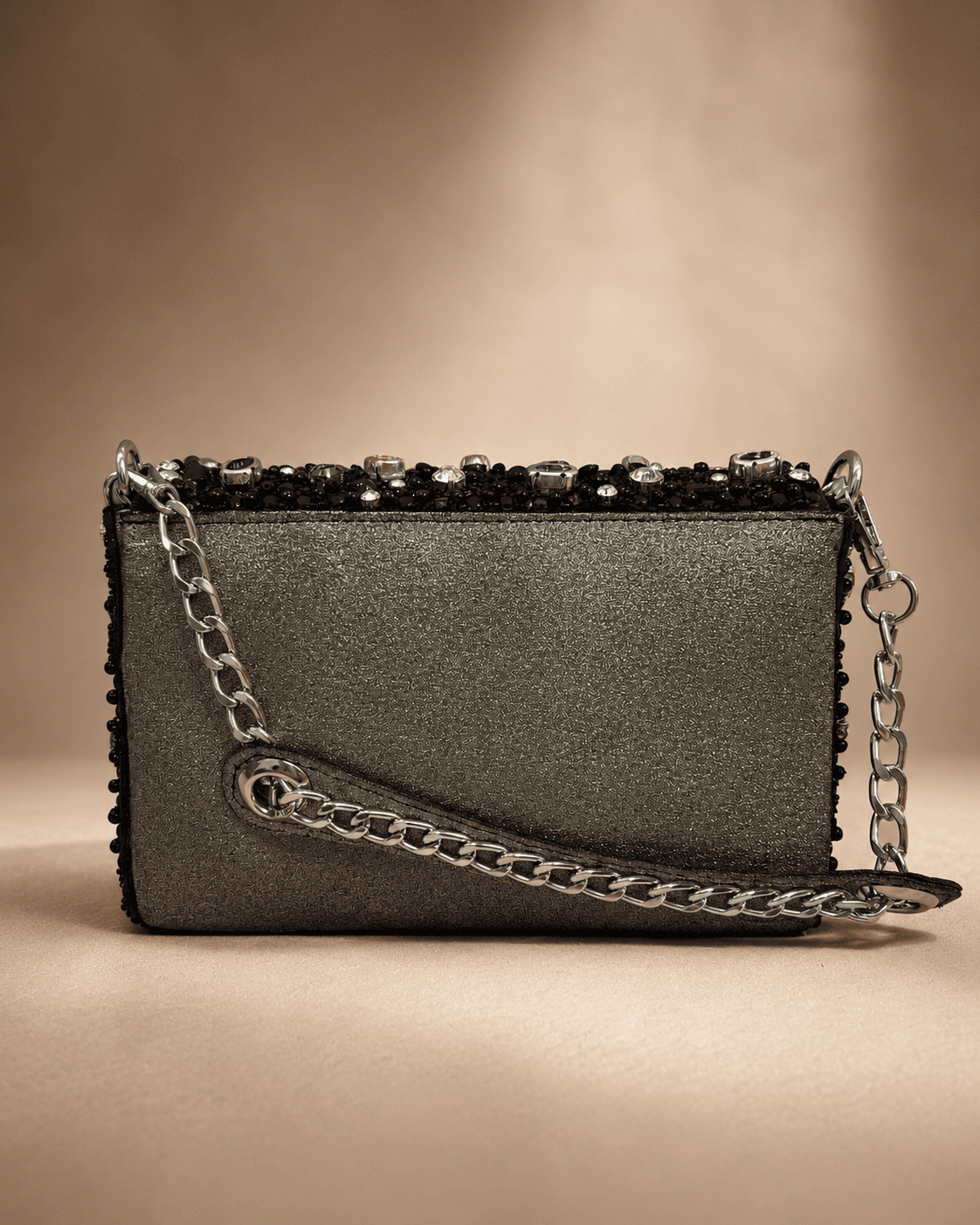 Black Studded Chain Clutch