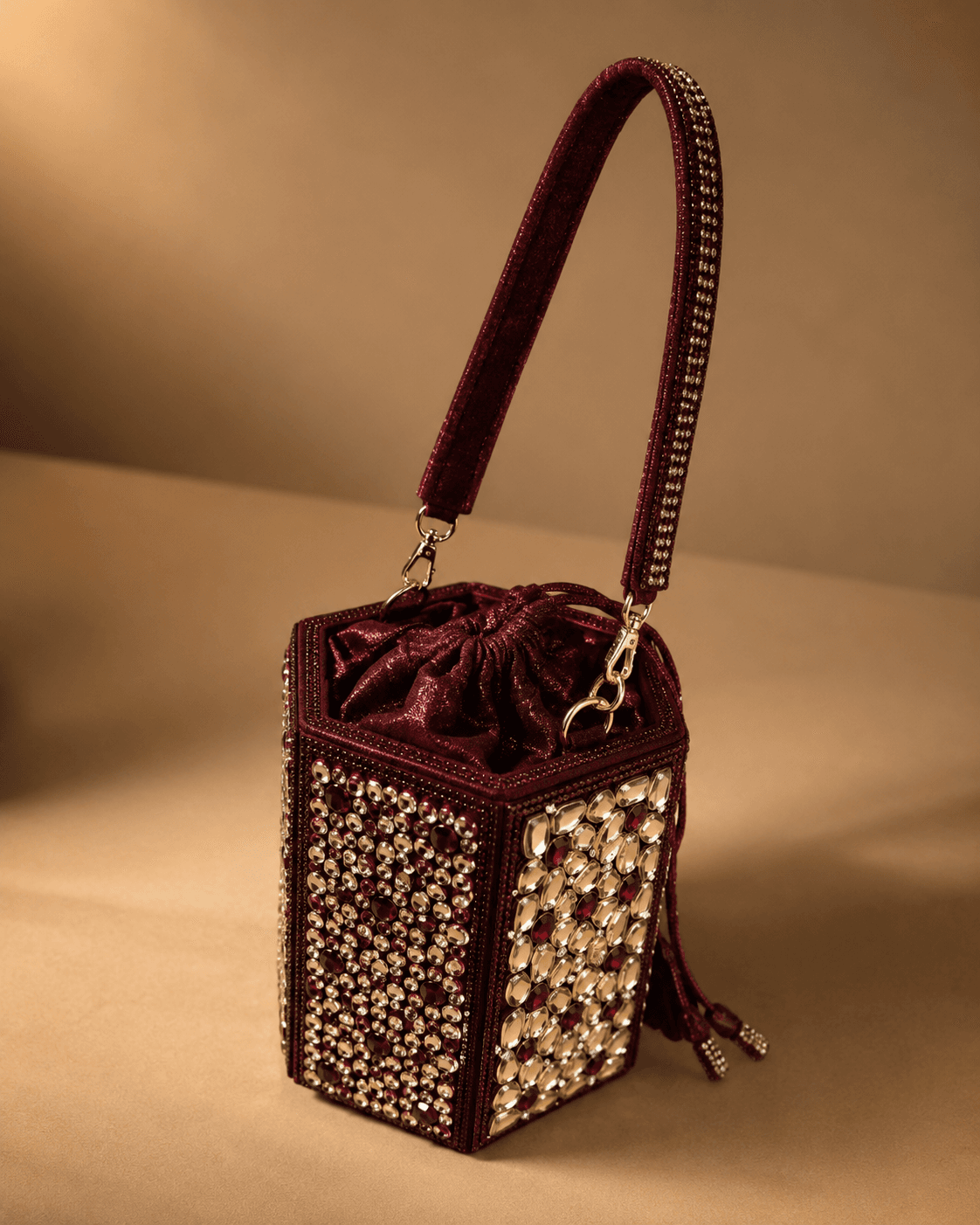 Maroon Velvet Box Sling Bag