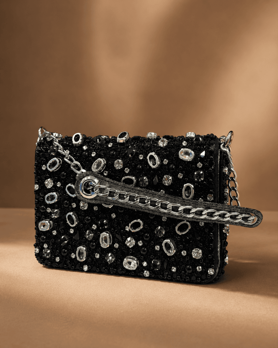 Black Studded Chain Clutch