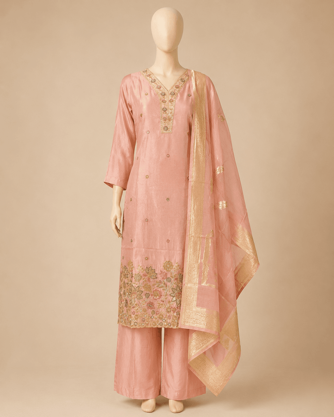 Peach Floral Kurti Set