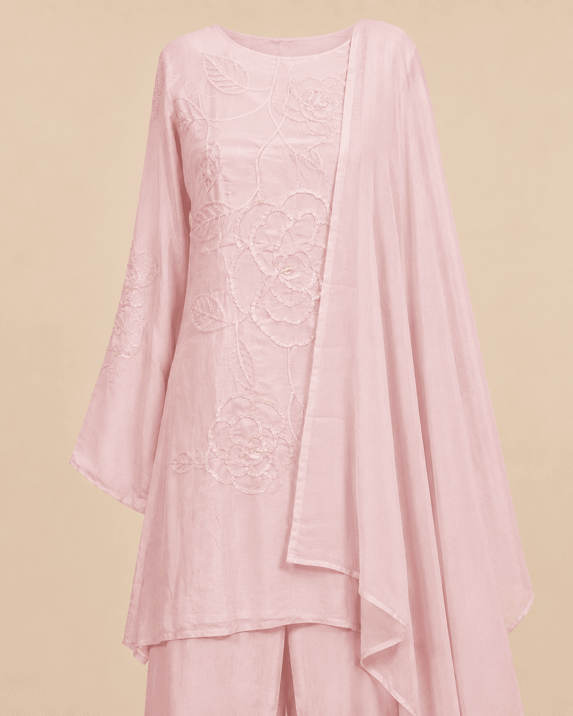 Pale Pink Asymmetric Kurti Set