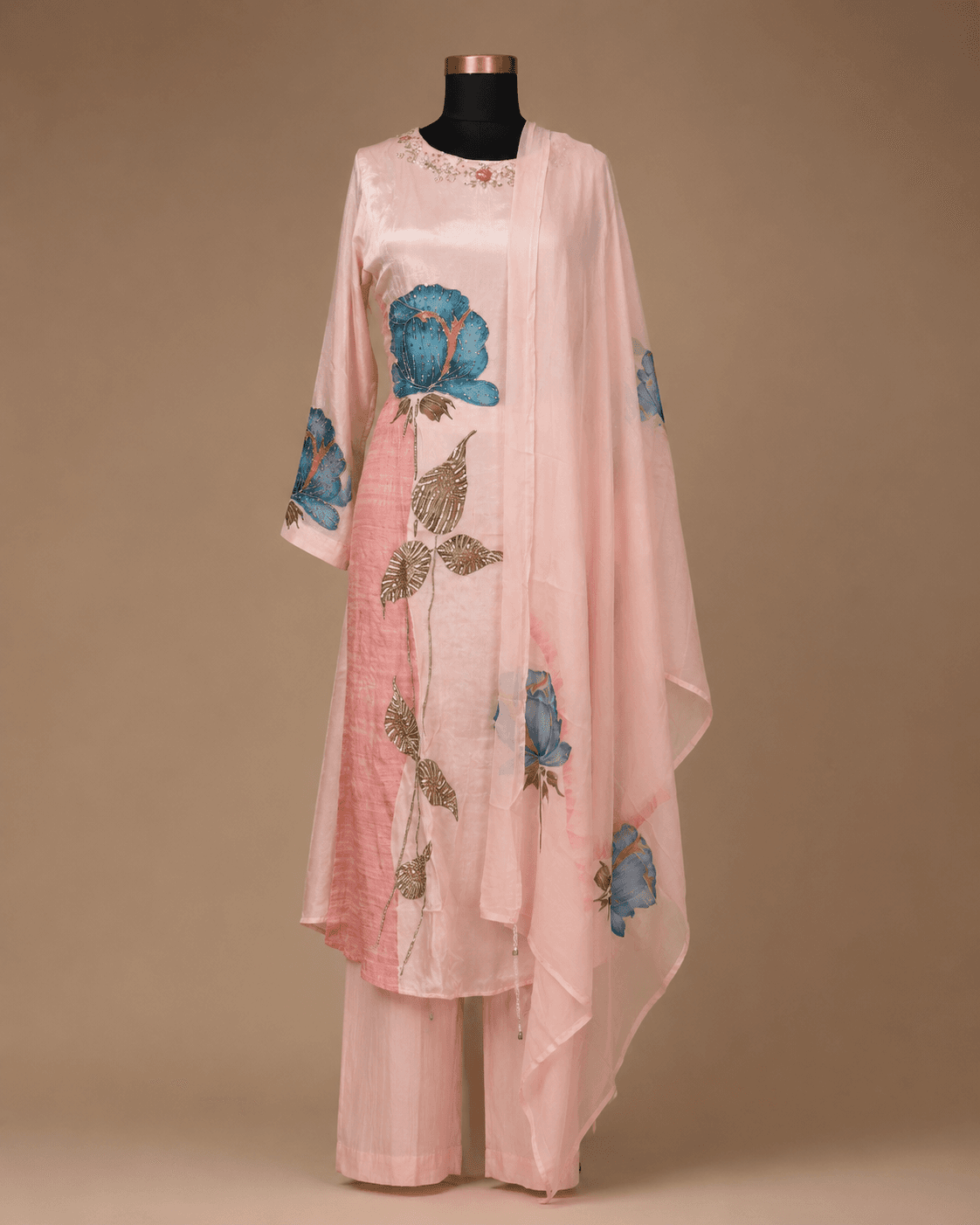 Blush Pink Floral Kurti Set