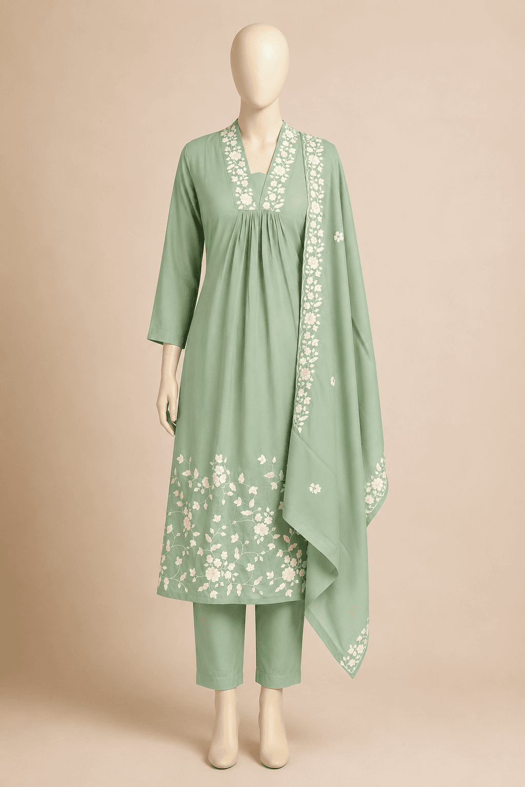 Sage Green Embroidered Kurti Set
