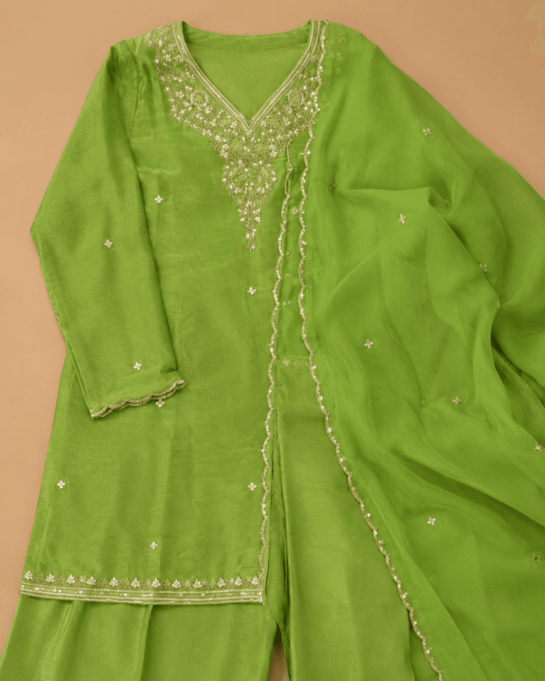 Green Embellished Kurti Set